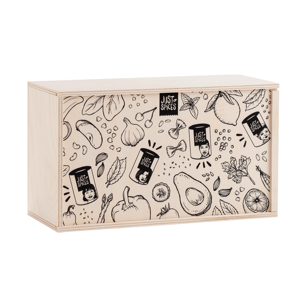Kleine Holzbox: 8 Gewürze