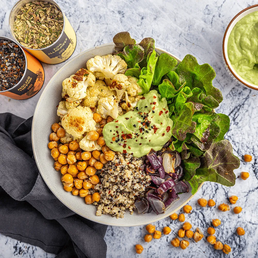 Just Spices - Kohl Allrounder -  Bowl mit Blumenkohl, Kichererbsen, Quinoa, Zwiebeln und Salat, Kohl Allrounder 