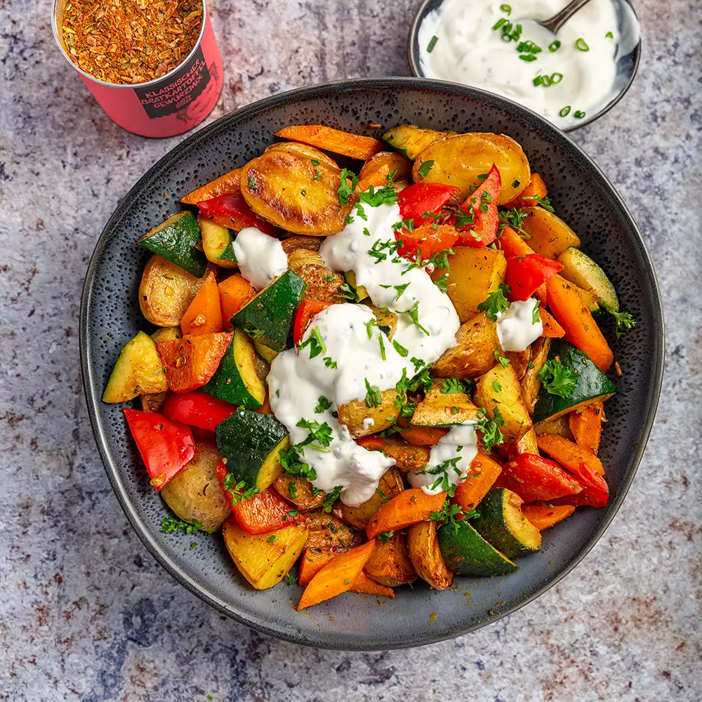 Just Spices - Klassischer Bratkartoffel Gewürzmix -  Kartoffel-Gemüsepfanne mit Quark