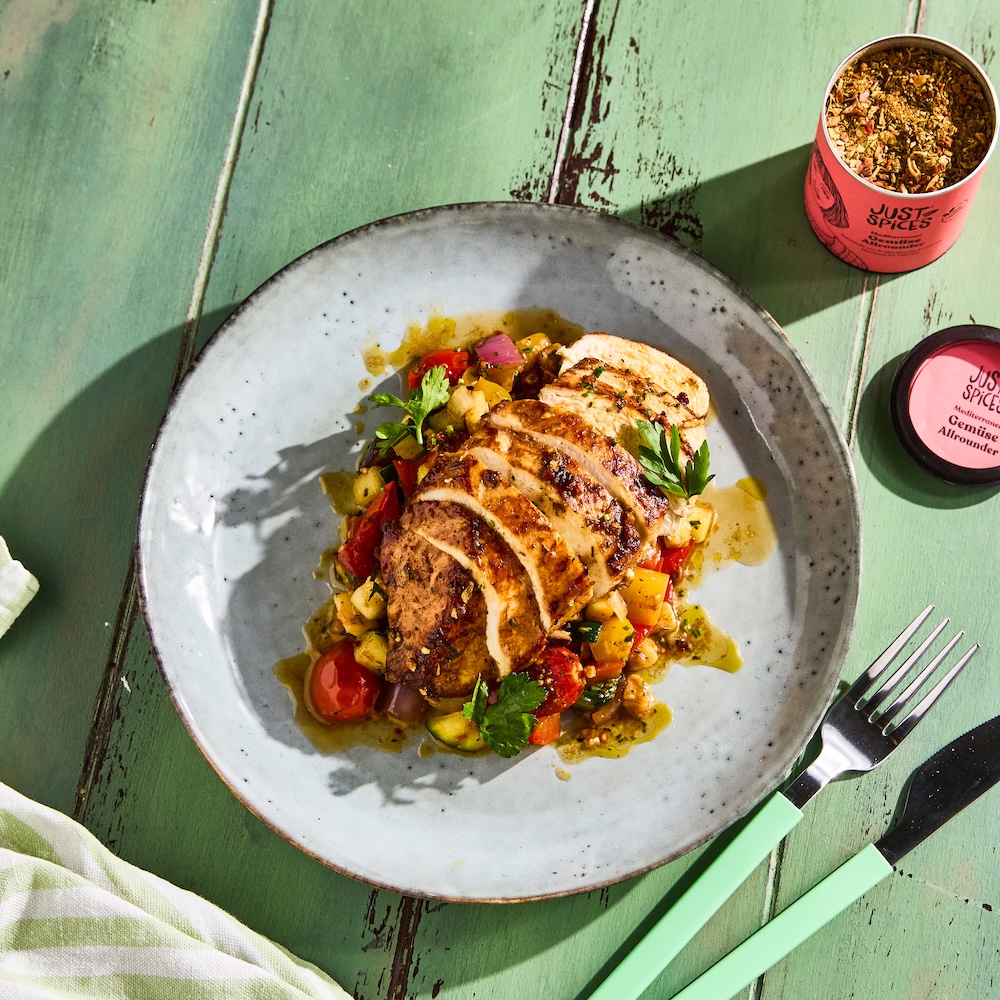 Gemüsepfanne mit Balsamico-Hähnchen