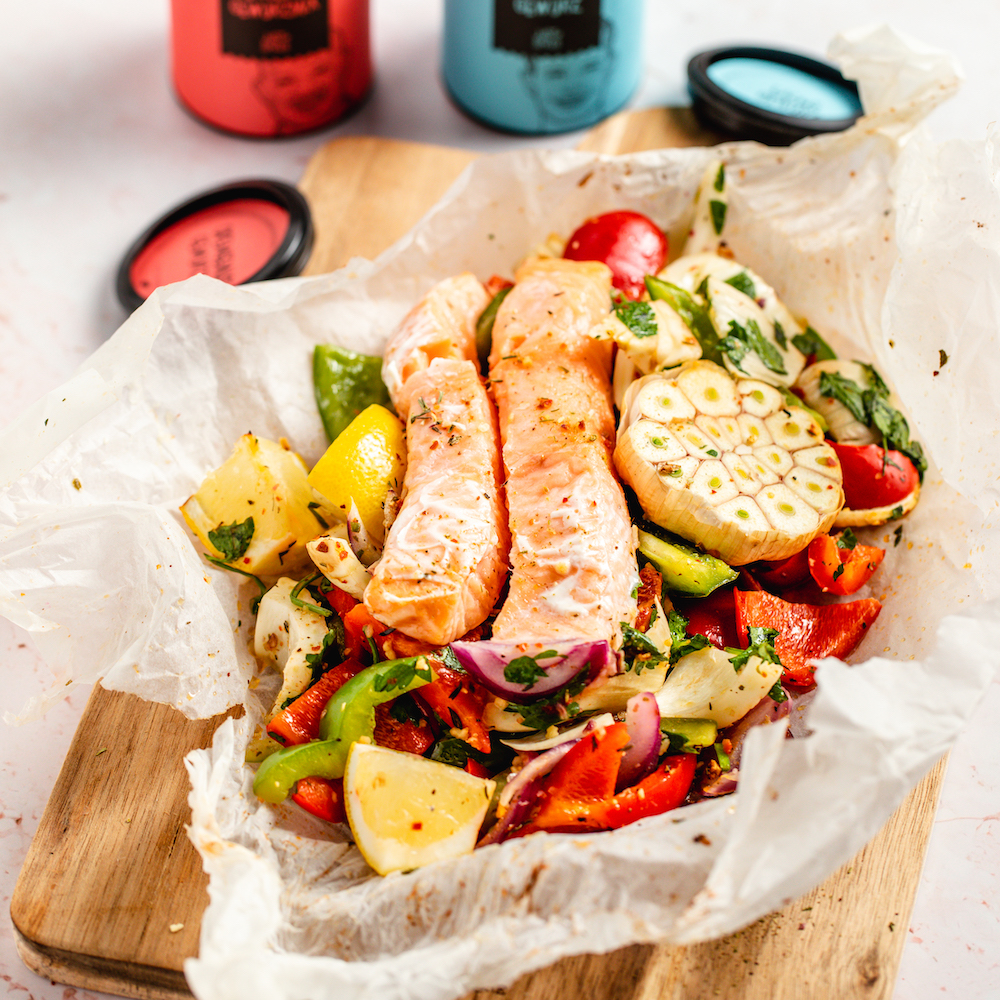 Lachs mit Gemüse aus der Heißluftfritteuse | Rezept | JUST SPICES®
