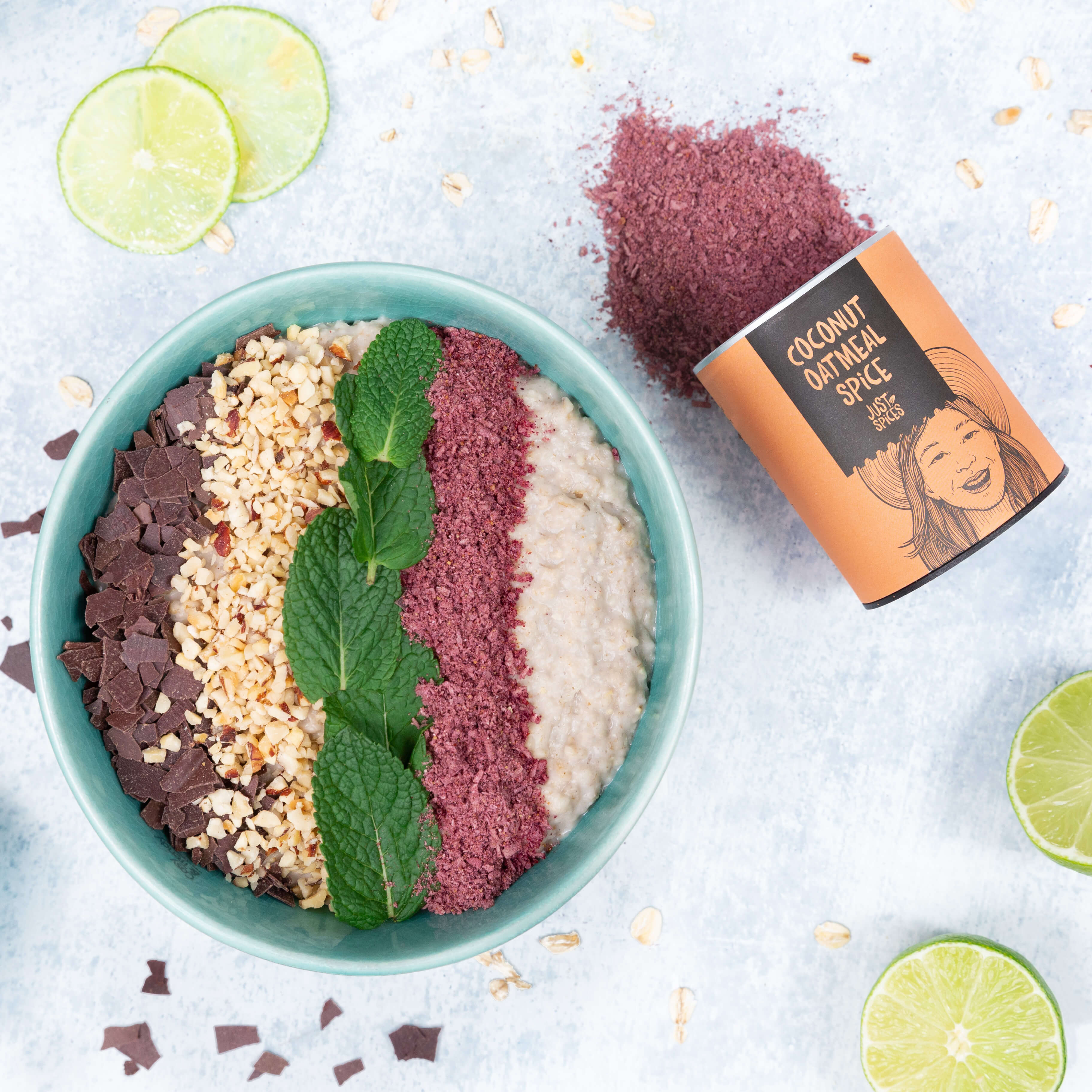 Kokosnuss Limetten Oatmeal mit Schokosplittern | Rezept | JUST SPICES®