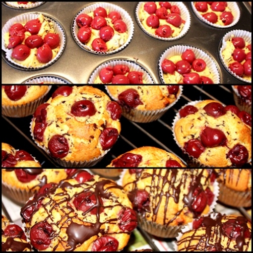 Stracciatella Muffins mit Kirschen