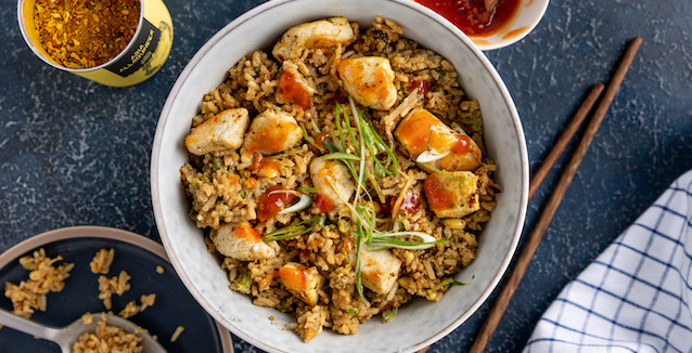 Gebratener Asia Reis mit Hähnchen 