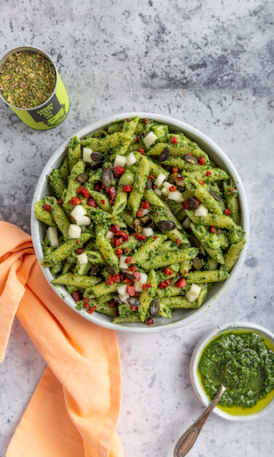 Pasta mit grünen Pest gewürzt mit Grünen Pesto Mix 