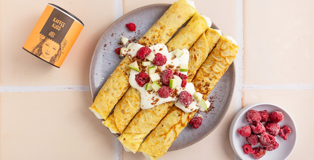 Gefüllter Creme mit Obst und Quark gewürzt mit dem Just Spices Gewürz für Kaffee dem "Kaffeekuss"