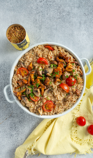 Cremiges Pilzrisotto mit Tomaten gewürzt mit dem Just Spices Reis Gewürz