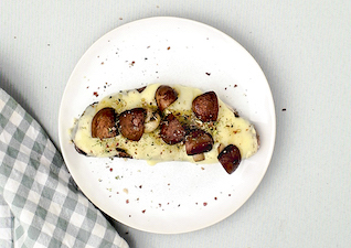 Überbackene Käse Stulle mit Champignons 