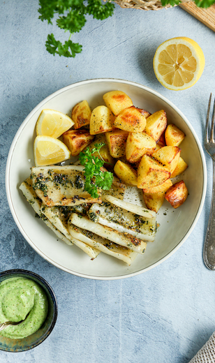 Tintenfisch mit Kartoffeln aus der Heißluftfritteuse 