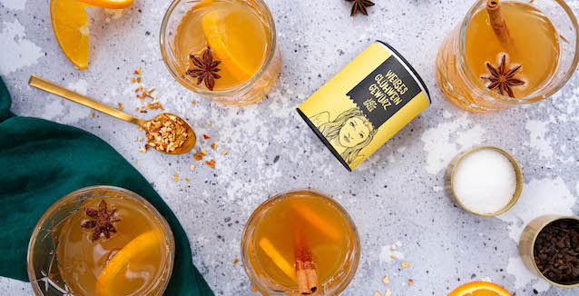 Weißer Glühwein mit Orange & Zimt gewürzt mit dem Just Spices Gewürz für Weißen Glühwein 