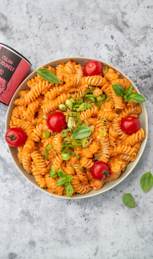 Cremige Tomaten Pasta mit Erbsen 