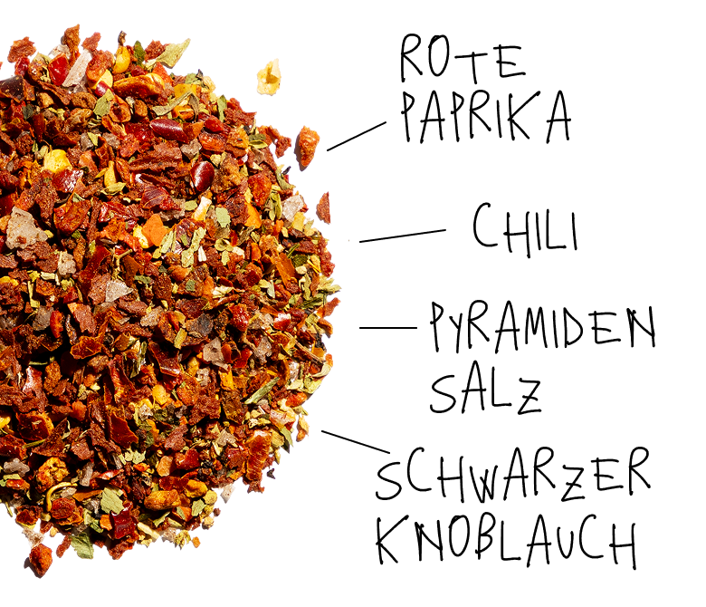 Zutaten von Paprika Tomaten Chili Mix